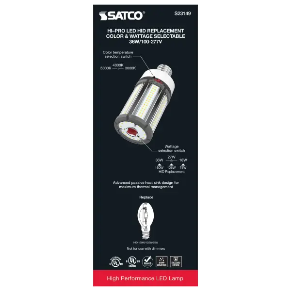 36/27/18 Wattage Selectable - LED HID Replacement - CCT Selectable - Type B - Ballast Bypass - Medium base - 100-277 Volt - ColorQuick Technology - PowerQuick Technology - Image 8