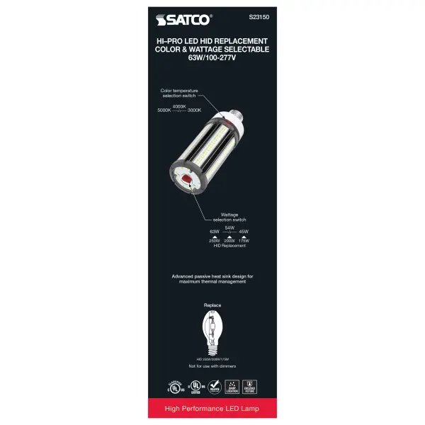 63/54/45 Wattage Selectable - LED HID Replacement - CCT Selectable - Type B - Ballast Bypass - Extended Mogul base - 100-277 Volt - ColorQuick Technology - PowerQuick Technology - Image 9