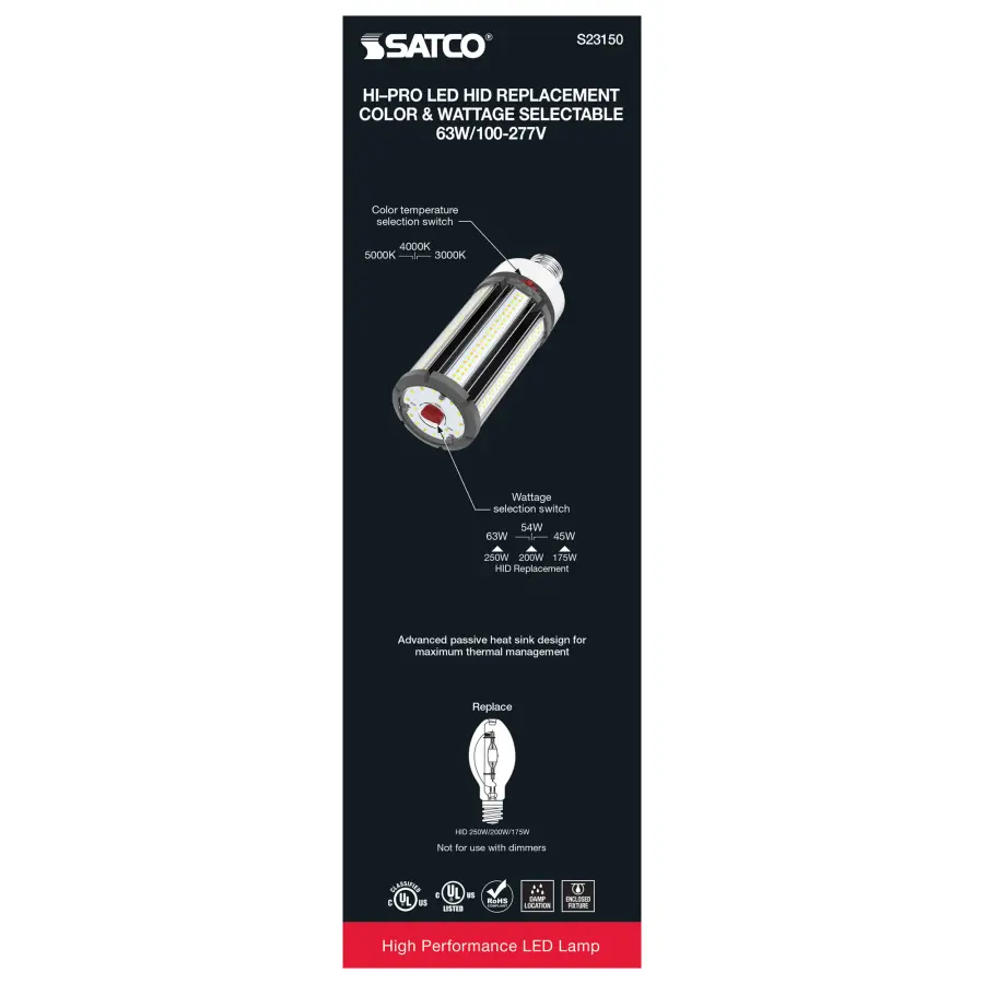 63/54/45 Wattage Selectable - LED HID Replacement - CCT Selectable - Type B - Ballast Bypass - Extended Mogul base - 100-277 Volt - ColorQuick Technology - PowerQuick Technology - Image 9