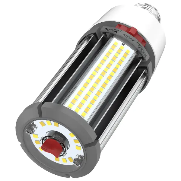 The newest generation of SATCO NUVO's popular Hi-Pro commercial LED lamps provides up to 80 percent in energy savings and brings advanced features allowing them to adjust to more applications. The CCT Wattage selectable capability built into each lamp means more versatility and custom-tailed light to many more venues. Designed to deliver clean, efficient LED lighting at 360 degrees from higher fixtures. This lamp is perfect for gymnasiums, factory floors, health clubs, warehouses and any venue where high ceilings require high-lumen, safe, superior light output. - alternate view