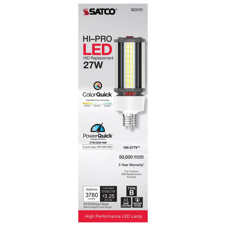 27/22/18 Wattage Selectable - LED HID Replacement - CCT Selectable - Type B - Ballast Bypass - Extended Mogul base - 100-277 Volt - ColorQuick Technology - PowerQuick Technology - Image 7