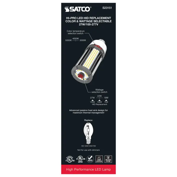 27/22/18 Wattage Selectable - LED HID Replacement - CCT Selectable - Type B - Ballast Bypass - Extended Mogul base - 100-277 Volt - ColorQuick Technology - PowerQuick Technology - Image 8