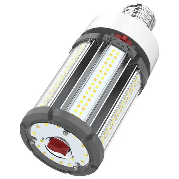 The newest generation of SATCO NUVO's popular Hi-Pro commercial LED lamps provides up to 80 percent in energy savings and brings advanced features allowing them to adjust to more applications. The CCT Wattage selectable capability built into each lamp means more versatility and custom-tailed light to many more venues. Designed to deliver clean, efficient LED lighting at 360 degrees from higher fixtures. This lamp is perfect for gymnasiums, factory floors, health clubs, warehouses and any venue where high ceilings require high-lumen, safe, superior light output. - alternate view