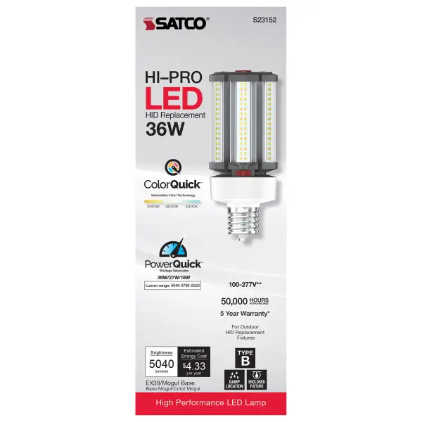 36/27/18 Wattage Selectable - LED HID Replacement - CCT Selectable - Type B - Ballast Bypass - Extended Mogul base - 100-277 Volt - ColorQuick Technology - PowerQuick Technology - Image 7