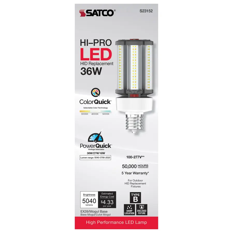 36/27/18 Wattage Selectable - LED HID Replacement - CCT Selectable - Type B - Ballast Bypass - Extended Mogul base - 100-277 Volt - ColorQuick Technology - PowerQuick Technology - Image 7