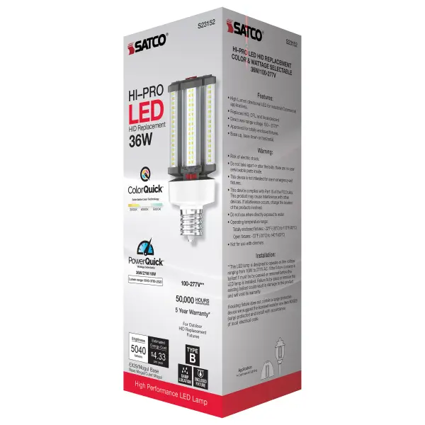 36/27/18 Wattage Selectable - LED HID Replacement - CCT Selectable - Type B - Ballast Bypass - Extended Mogul base - 100-277 Volt - ColorQuick Technology - PowerQuick Technology - Image 9