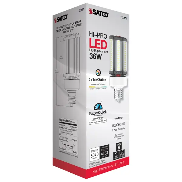 36/27/18 Wattage Selectable - LED HID Replacement - CCT Selectable - Type B - Ballast Bypass - Extended Mogul base - 100-277 Volt - ColorQuick Technology - PowerQuick Technology - Image 10