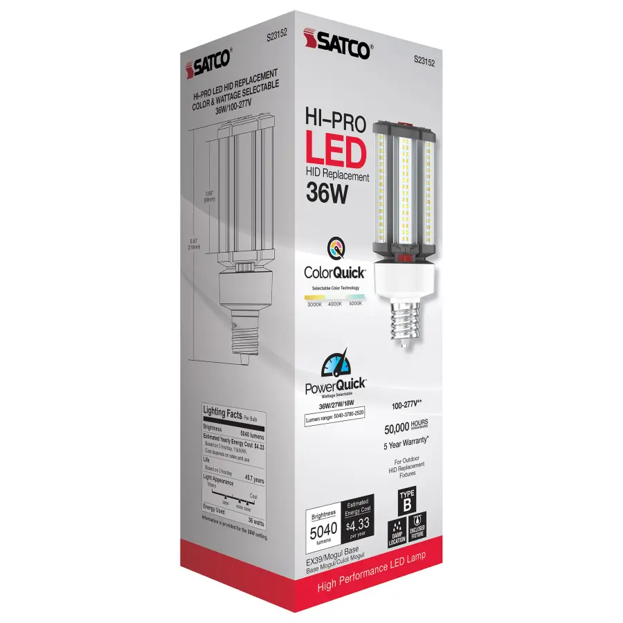 36/27/18 Wattage Selectable - LED HID Replacement - CCT Selectable - Type B - Ballast Bypass - Extended Mogul base - 100-277 Volt - ColorQuick Technology - PowerQuick Technology - Image 10