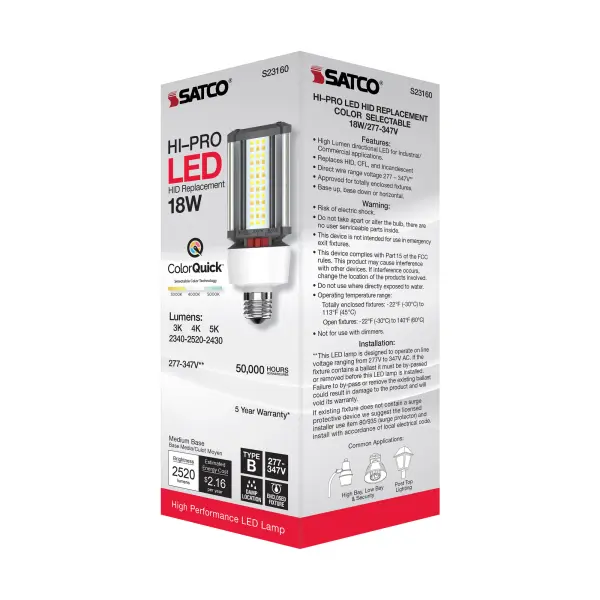 18 Watt LED HID Replacement - CCT Selectable - Type B - Ballast Bypass - Medium Base - 277-347 Volt - ColorQuick Technology - Image 11
