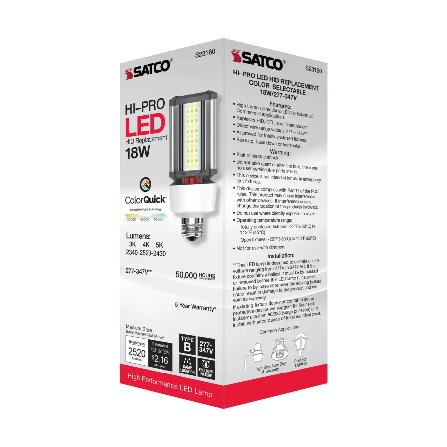 18 Watt LED HID Replacement - CCT Selectable - Type B - Ballast Bypass - Medium Base - 277-347 Volt - ColorQuick Technology - Image 11