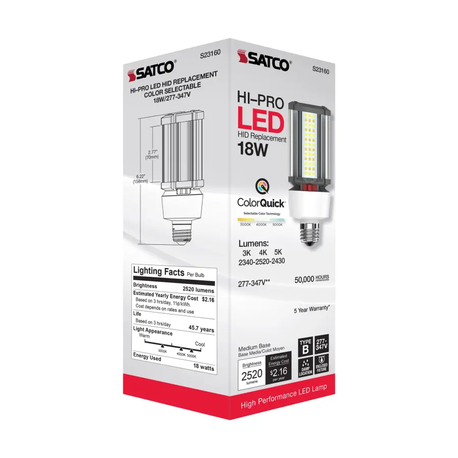 18 Watt LED HID Replacement - CCT Selectable - Type B - Ballast Bypass - Medium Base - 277-347 Volt - ColorQuick Technology - Image 12