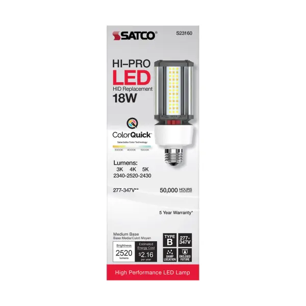 18 Watt LED HID Replacement - CCT Selectable - Type B - Ballast Bypass - Medium Base - 277-347 Volt - ColorQuick Technology - Image 7