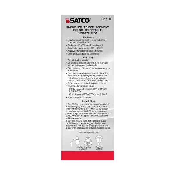 18 Watt LED HID Replacement - CCT Selectable - Type B - Ballast Bypass - Medium Base - 277-347 Volt - ColorQuick Technology - Image 9