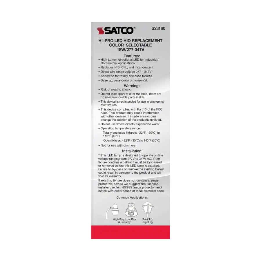 18 Watt LED HID Replacement - CCT Selectable - Type B - Ballast Bypass - Medium Base - 277-347 Volt - ColorQuick Technology - Image 9