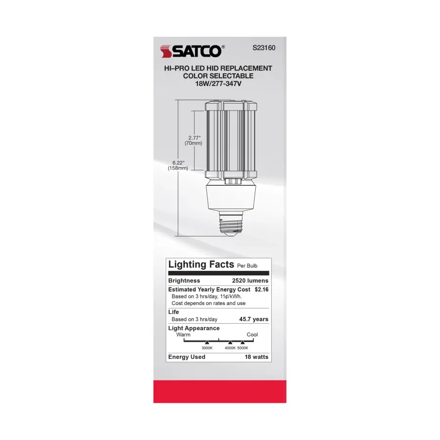18 Watt LED HID Replacement - CCT Selectable - Type B - Ballast Bypass - Medium Base - 277-347 Volt - ColorQuick Technology - Image 10
