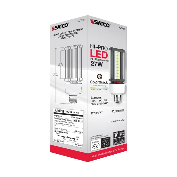 27 Watt LED HID Replacement - CCT Selectable - Type B - Ballast Bypass - Medium Base - 277-347 Volt - ColorQuick Technology - Image 12