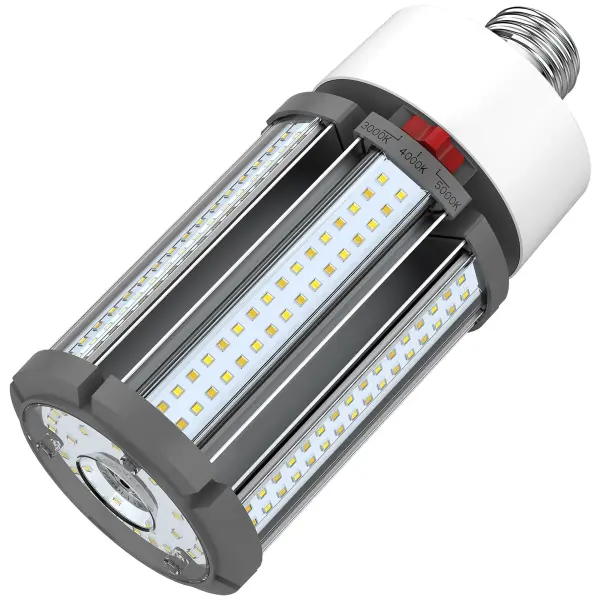 Satco's 36 watt corncob lamp is the lamp of choice for large scale applications. Illuminate gymnasiums, warehouses, or any other venue with high ceilings requiring superior light output. This CCT selectable lamp delivers 50,000 hours of clean, energy saving light. - alternate view