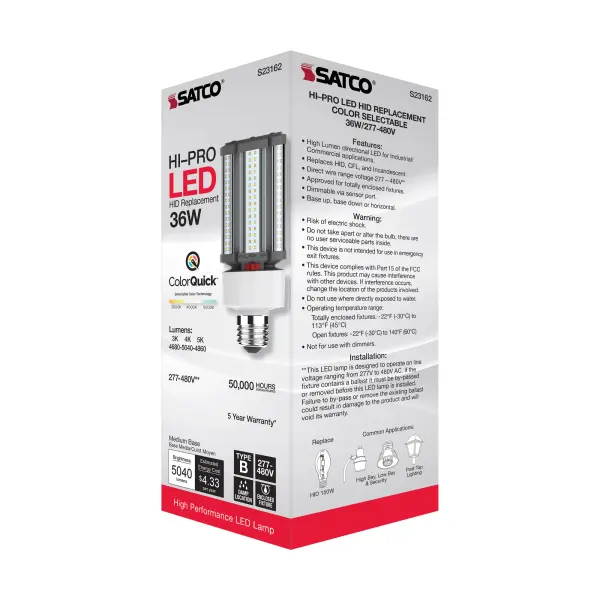 36 Watt LED HID Replacement - CCT Selectable - Type B - Ballast Bypass - Medium Base - 277-480 Volt - ColorQuick Technology - Image 11