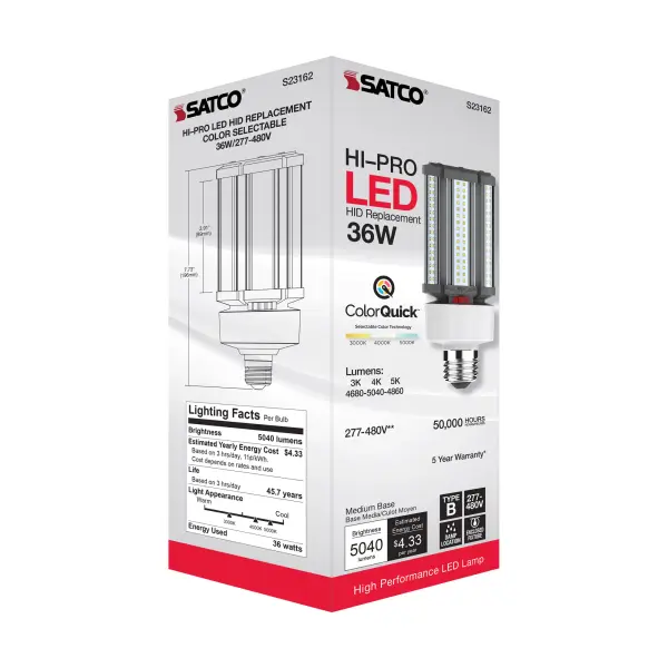 36 Watt LED HID Replacement - CCT Selectable - Type B - Ballast Bypass - Medium Base - 277-480 Volt - ColorQuick Technology - Image 12