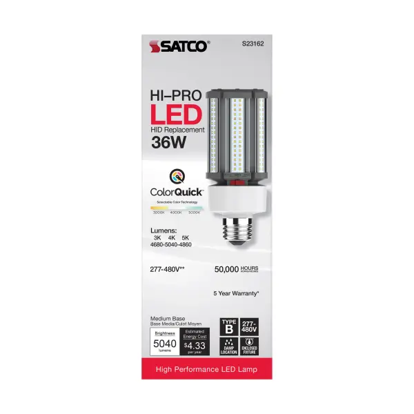 36 Watt LED HID Replacement - CCT Selectable - Type B - Ballast Bypass - Medium Base - 277-480 Volt - ColorQuick Technology - Image 7