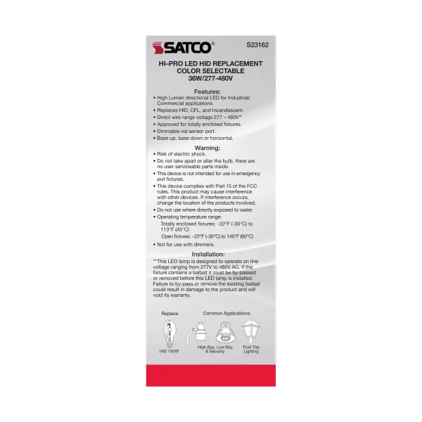 36 Watt LED HID Replacement - CCT Selectable - Type B - Ballast Bypass - Medium Base - 277-480 Volt - ColorQuick Technology - Image 9