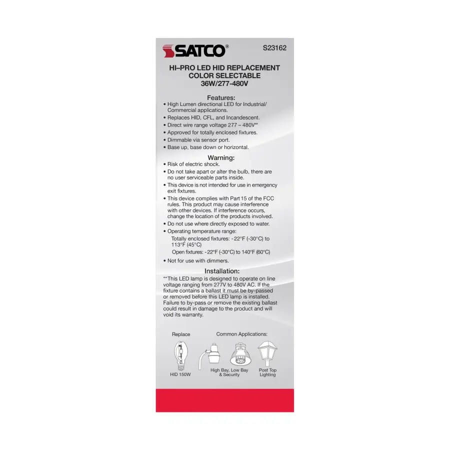 36 Watt LED HID Replacement - CCT Selectable - Type B - Ballast Bypass - Medium Base - 277-480 Volt - ColorQuick Technology - Image 9