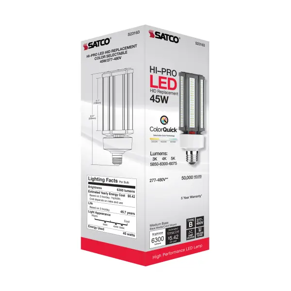 45 Watt LED HID Replacement - CCT Selectable - Type B - Ballast Bypass - Medium Base - 277-480 Volt - ColorQuick Technology - Image 12