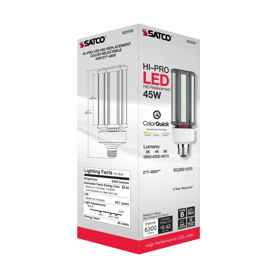 45 Watt LED HID Replacement - CCT Selectable - Type B - Ballast Bypass - Medium Base - 277-480 Volt - ColorQuick Technology - Image 12