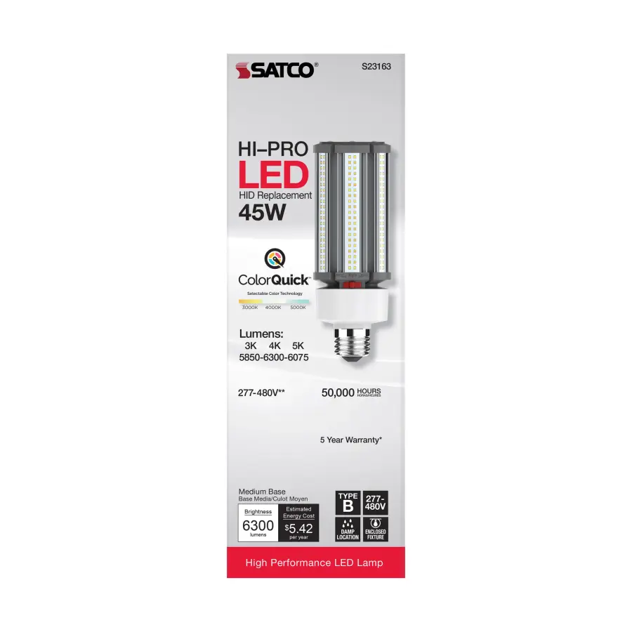 45 Watt LED HID Replacement - CCT Selectable - Type B - Ballast Bypass - Medium Base - 277-480 Volt - ColorQuick Technology - Image 7