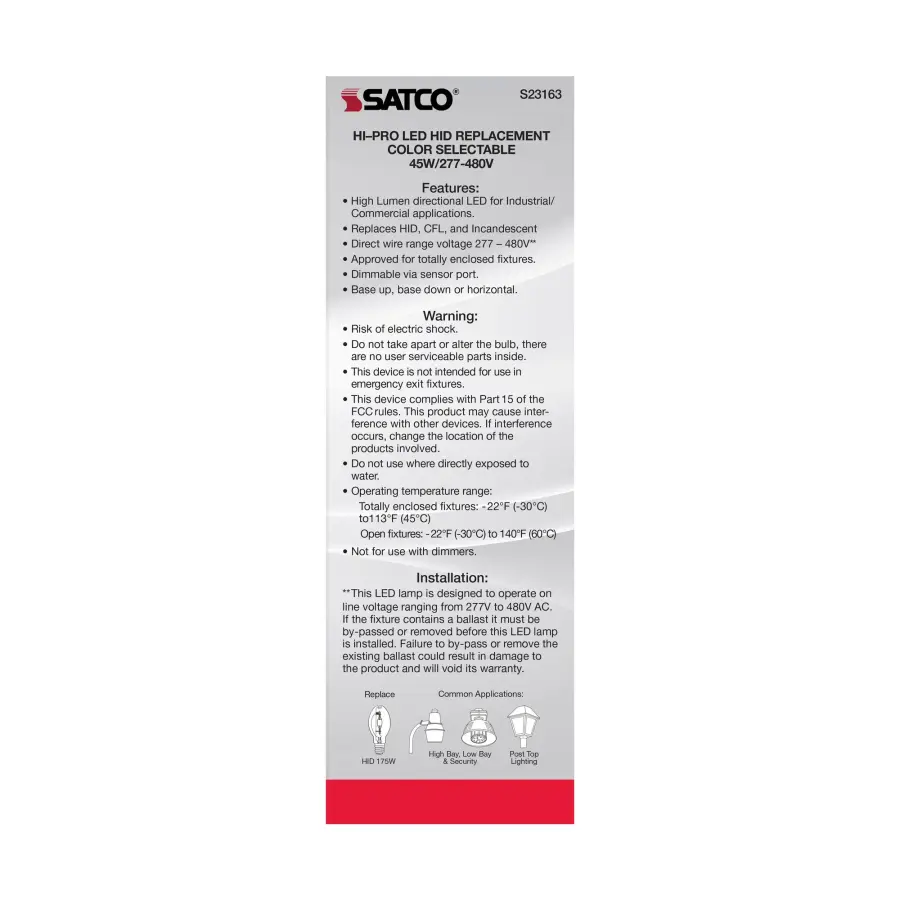 45 Watt LED HID Replacement - CCT Selectable - Type B - Ballast Bypass - Medium Base - 277-480 Volt - ColorQuick Technology - Image 9
