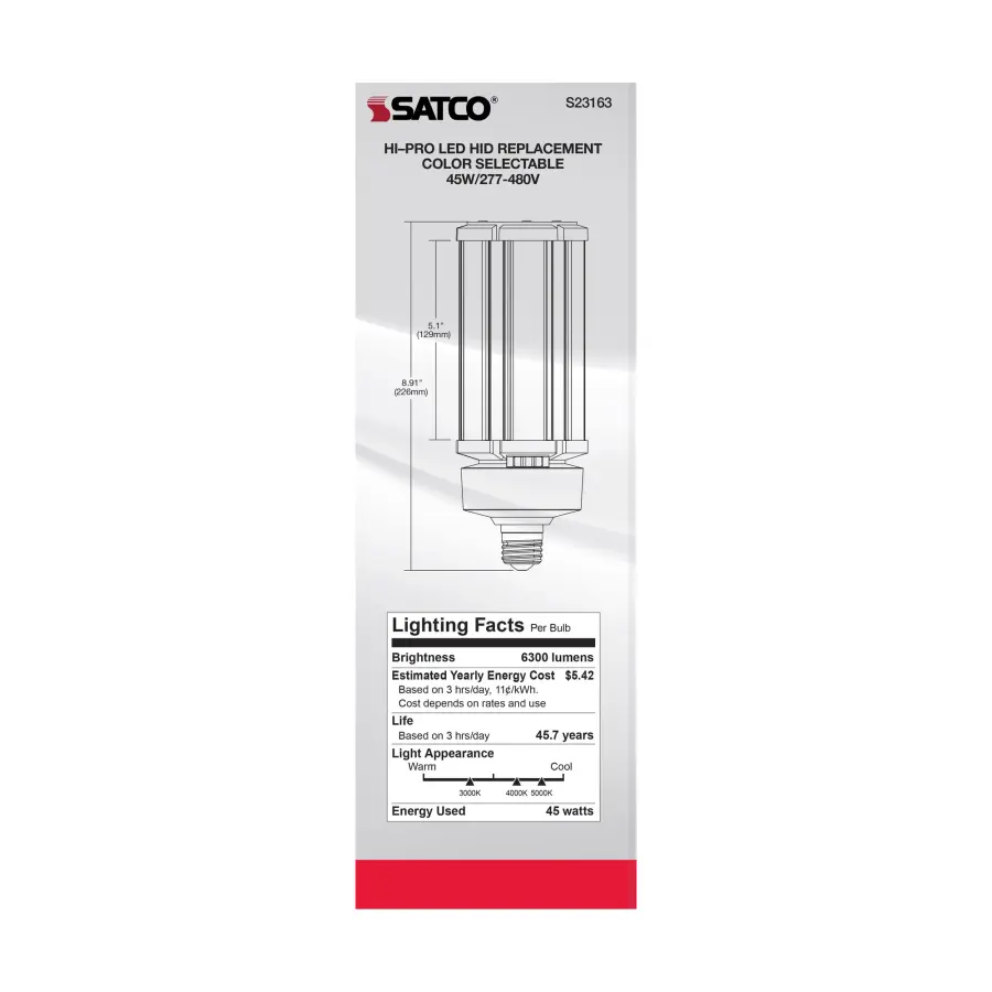 45 Watt LED HID Replacement - CCT Selectable - Type B - Ballast Bypass - Medium Base - 277-480 Volt - ColorQuick Technology - Image 10