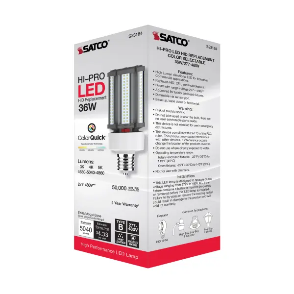 36 Watt LED HID Replacement - CCT Selectable - Type B - Ballast Bypass - Mogul Extended Base - 277-480 Volt - ColorQuick Technology - Image 11