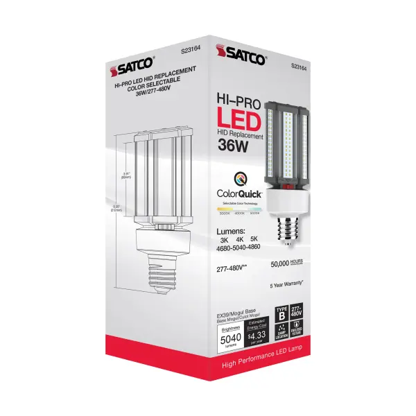 36 Watt LED HID Replacement - CCT Selectable - Type B - Ballast Bypass - Mogul Extended Base - 277-480 Volt - ColorQuick Technology - Image 12
