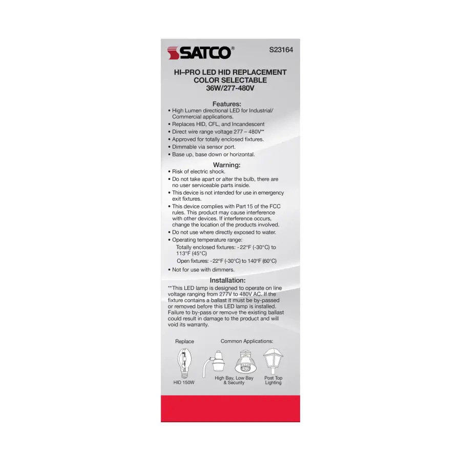 36 Watt LED HID Replacement - CCT Selectable - Type B - Ballast Bypass - Mogul Extended Base - 277-480 Volt - ColorQuick Technology - Image 9