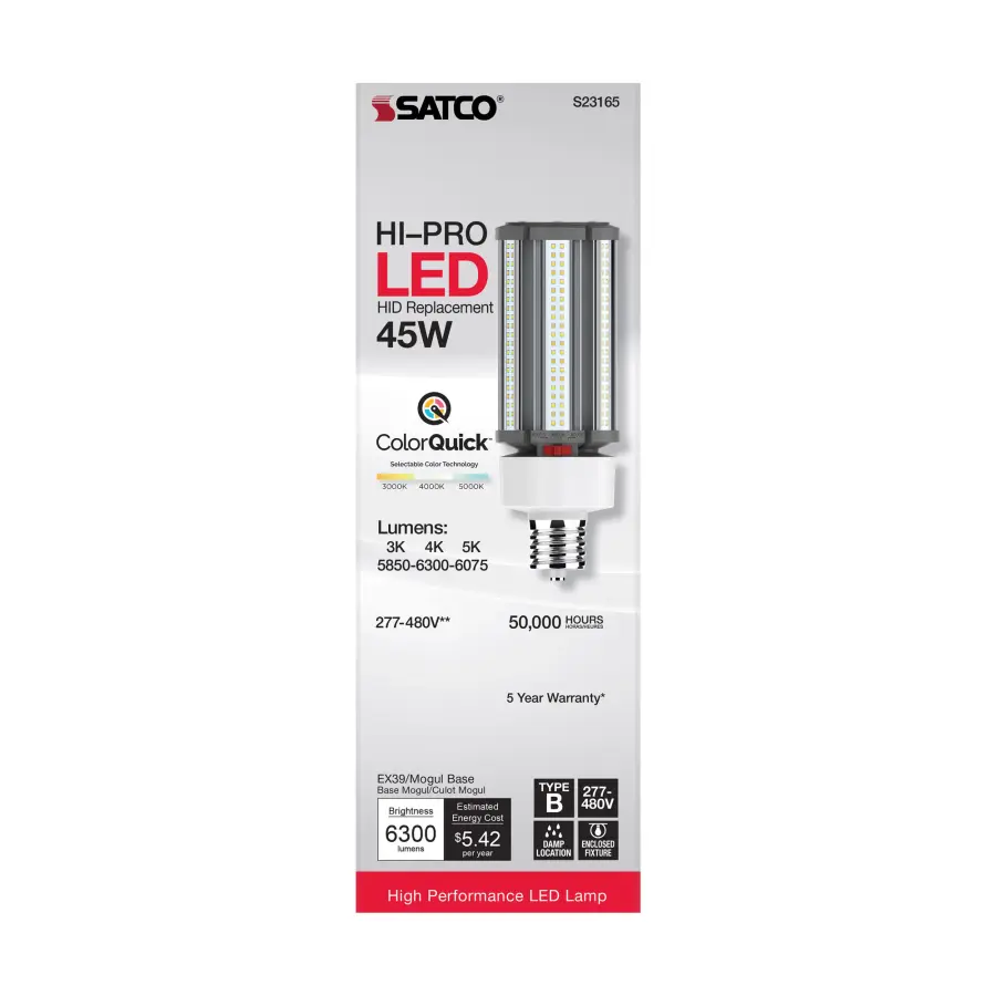 45 Watt LED HID Replacement - CCT Selectable - Type B - Ballast Bypass - Mogul Extended Base - 277-480 Volt - ColorQuick Technology - Image 7