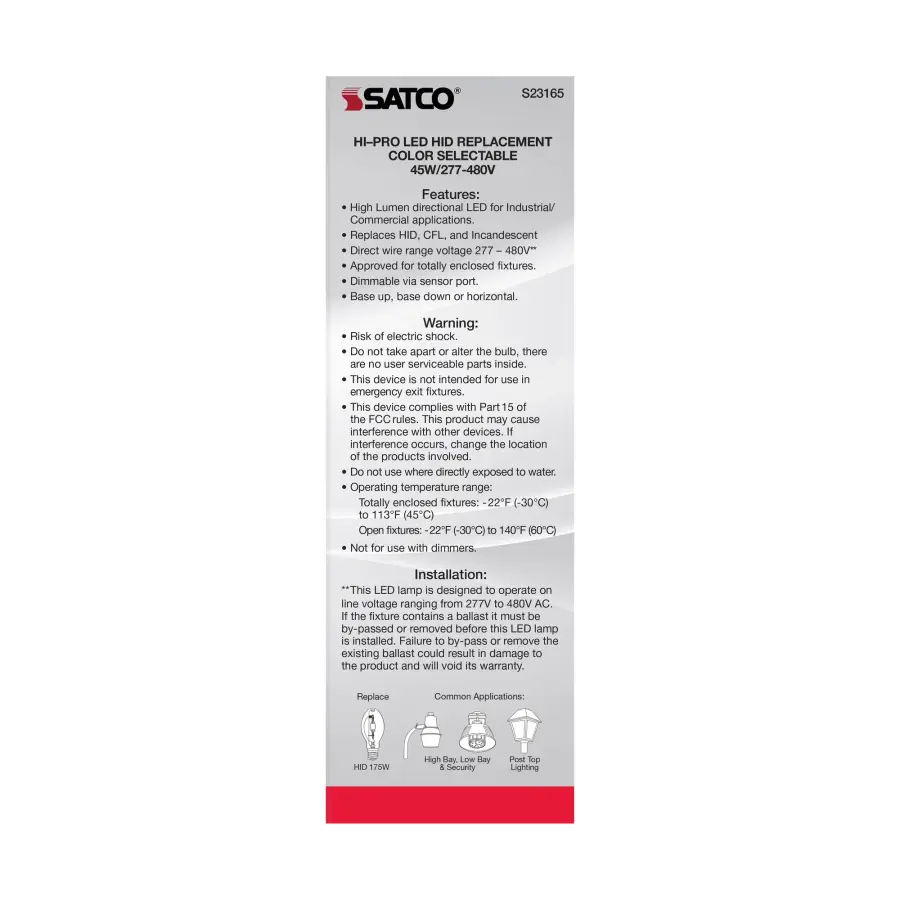 45 Watt LED HID Replacement - CCT Selectable - Type B - Ballast Bypass - Mogul Extended Base - 277-480 Volt - ColorQuick Technology - Image 9