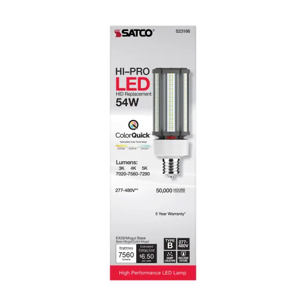 54 Watt LED HID Replacement - CCT Selectable - Type B - Ballast Bypass - Mogul Extended Base - 277-480 Volt - ColorQuick Technology - Image 7