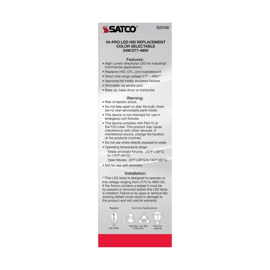 54 Watt LED HID Replacement - CCT Selectable - Type B - Ballast Bypass - Mogul Extended Base - 277-480 Volt - ColorQuick Technology - Image 9