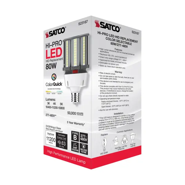 80 Watt LED HID Replacement - CCT Selectable - Type B - Ballast Bypass - Mogul Extended Base - 277-480 Volt - ColorQuick Technology - Image 11
