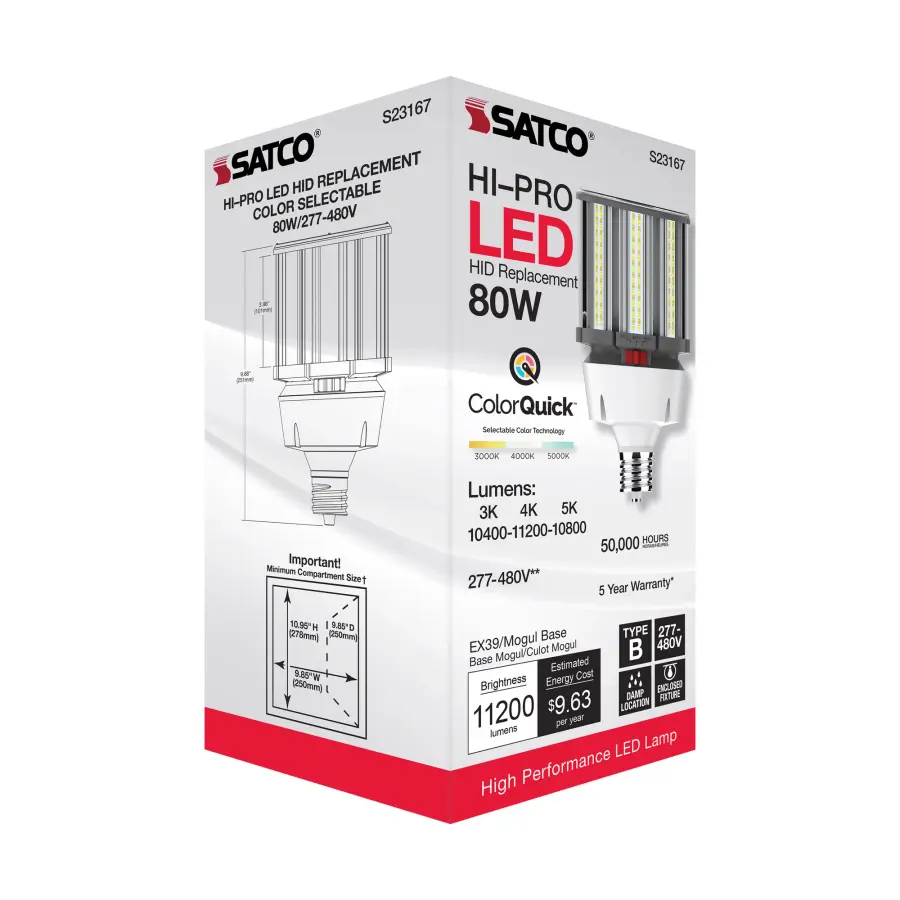 80 Watt LED HID Replacement - CCT Selectable - Type B - Ballast Bypass - Mogul Extended Base - 277-480 Volt - ColorQuick Technology - Image 12