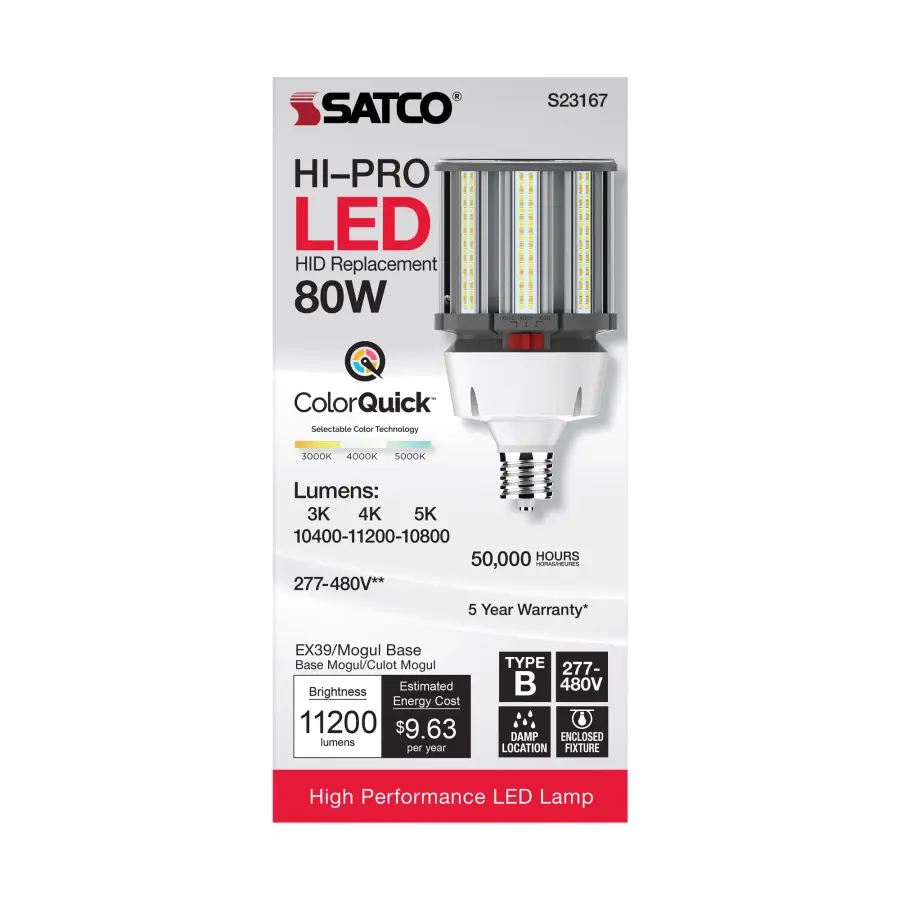 80 Watt LED HID Replacement - CCT Selectable - Type B - Ballast Bypass - Mogul Extended Base - 277-480 Volt - ColorQuick Technology - Image 7