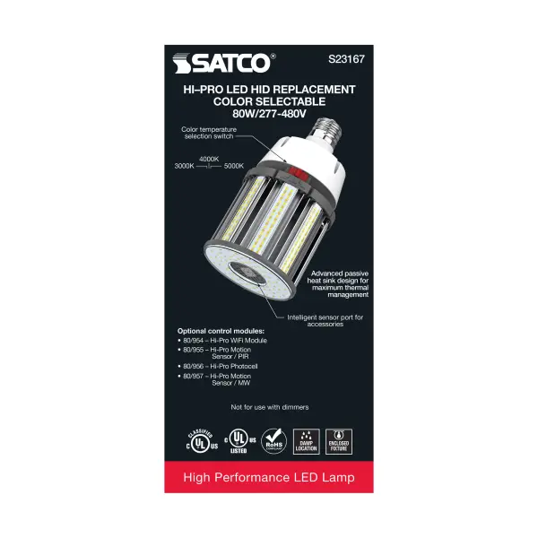 80 Watt LED HID Replacement - CCT Selectable - Type B - Ballast Bypass - Mogul Extended Base - 277-480 Volt - ColorQuick Technology - Image 8