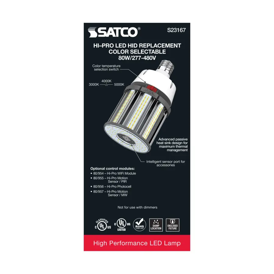 80 Watt LED HID Replacement - CCT Selectable - Type B - Ballast Bypass - Mogul Extended Base - 277-480 Volt - ColorQuick Technology - Image 8