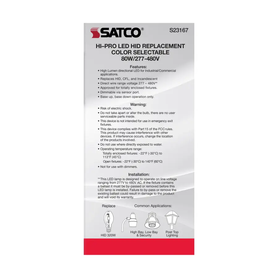 80 Watt LED HID Replacement - CCT Selectable - Type B - Ballast Bypass - Mogul Extended Base - 277-480 Volt - ColorQuick Technology - Image 9