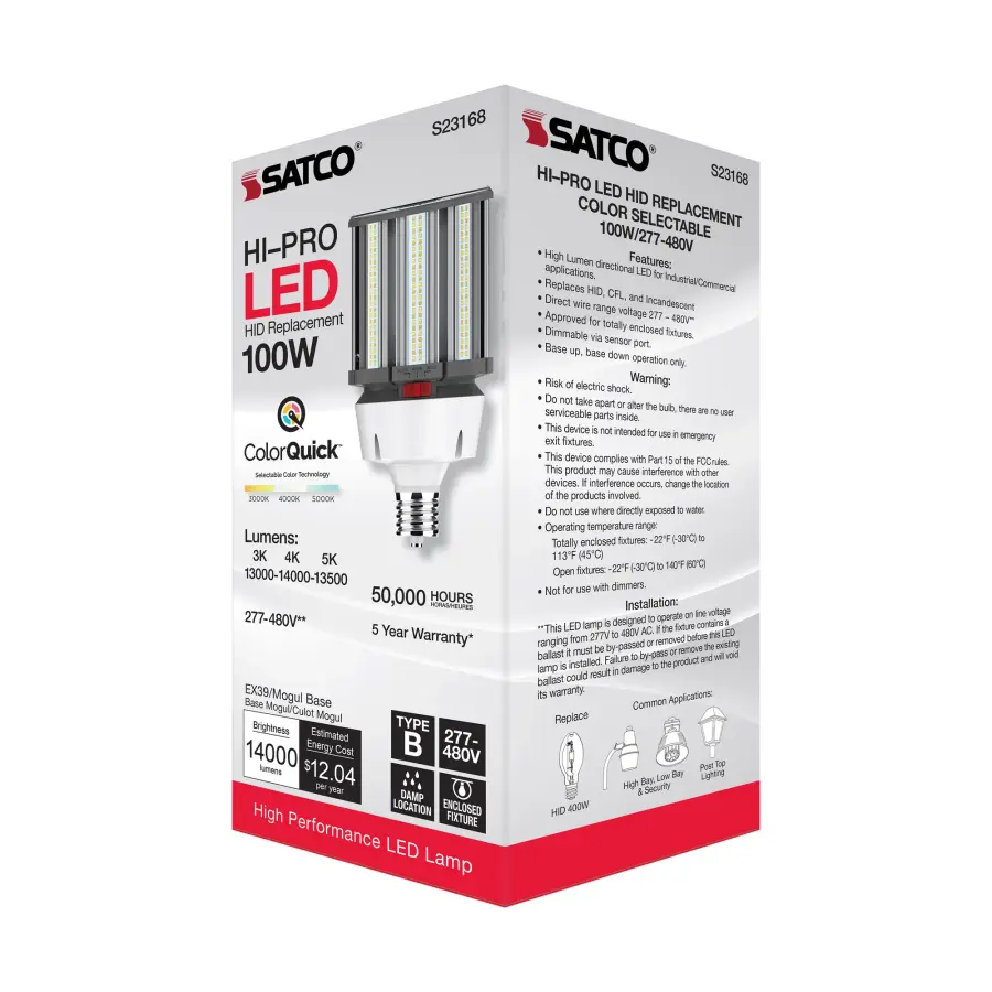 100 Watt LED HID Replacement - CCT Selectable - Type B - Ballast Bypass - Mogul Extended Base - 277-480 Volt - ColorQuick Technology - Image 11