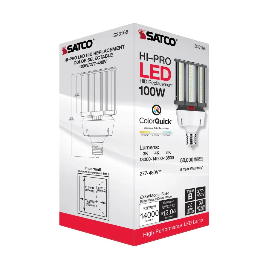 100 Watt LED HID Replacement - CCT Selectable - Type B - Ballast Bypass - Mogul Extended Base - 277-480 Volt - ColorQuick Technology - Image 12