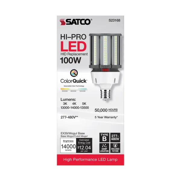 100 Watt LED HID Replacement - CCT Selectable - Type B - Ballast Bypass - Mogul Extended Base - 277-480 Volt - ColorQuick Technology - Image 7