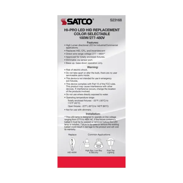 100 Watt LED HID Replacement - CCT Selectable - Type B - Ballast Bypass - Mogul Extended Base - 277-480 Volt - ColorQuick Technology - Image 9