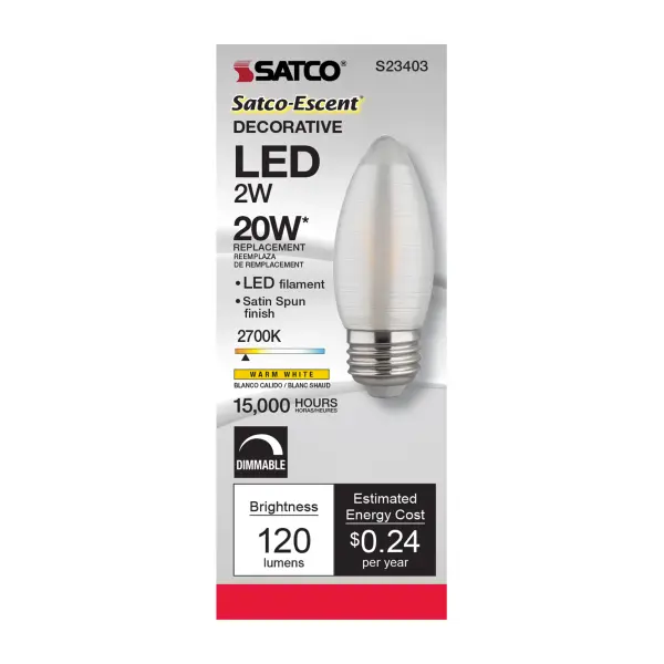 2 Watt C11 LED Filament - Satin Spun - Clear - Medium base - 2700K - 120 Lumens - 120 Volt - Image 3