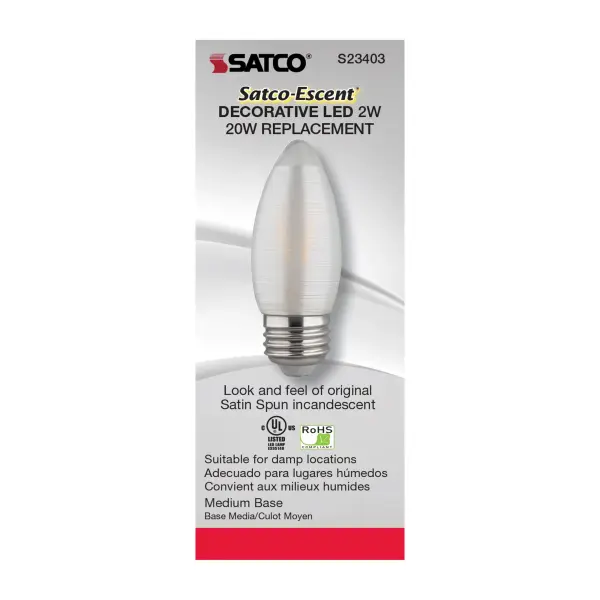 2 Watt C11 LED Filament - Satin Spun - Clear - Medium base - 2700K - 120 Lumens - 120 Volt - Image 4